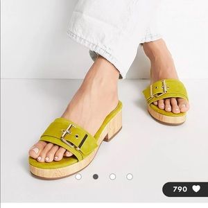 ASOS DESIGN Hyde premium suede platform mid sandals in chartreuse